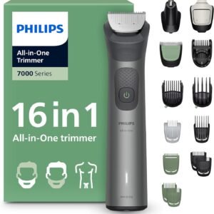 Philips Multigroom 7000 Series All-in-One 16-Piece Trimmer - Shaver and Clipper for Beard, Nose, Hair, and Body, Self-Sharpening Full Metal Blades, 21 Length Settings (0.5-16 mm), Model MG7931/15