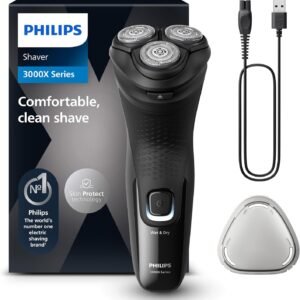 Philips Electric Shaver Series 3000X - Wet & Dry Electric Shaver for Men in Deep Black, with SkinProtect Technology, Pop-up Beard Trimmer, Ergonomic Men's Shaver (Model X3001/00)