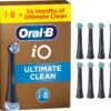 Oral-B iO Ultimate Clean Original Electric Toothbrush Heads, Black - Pack of 8, Replacement Heads with Angled Bristles for Deep Plaque Removal, Long-Lasting Multi-Pack for Home and Travel