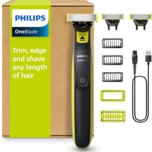 Philips OneBlade Hybrid 360 Blade Technology Electric Shaver for Face & Body, Beard Trimmer/Groomer with 3 x 360 Blade, 3 x Stubble Comb (1,3,5mm) & 1x Body Kit, Model QP2824/31